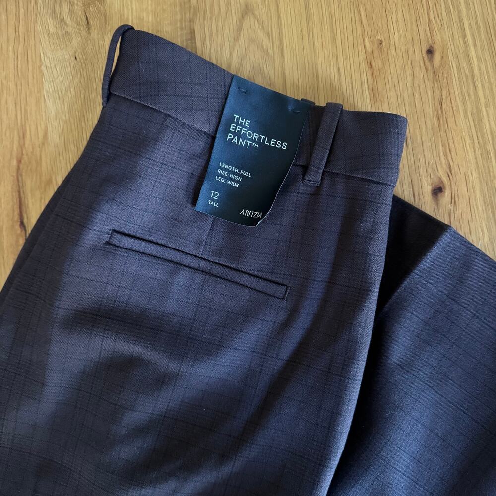NWT Aritzia The Effortless Pant Sanford Check Brown Black Wide Leg Size 12T